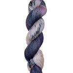 Blackbird Sycamore Fingering Mini Skein Yarn Color grey black mauve white speckles
