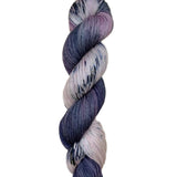Blackbird Sycamore Fingering Mini Skein Yarn Color grey black mauve white speckles