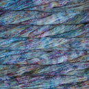 close up view of malabrigo silkpaca lace weight yarn color blue pink purple yellow speckles