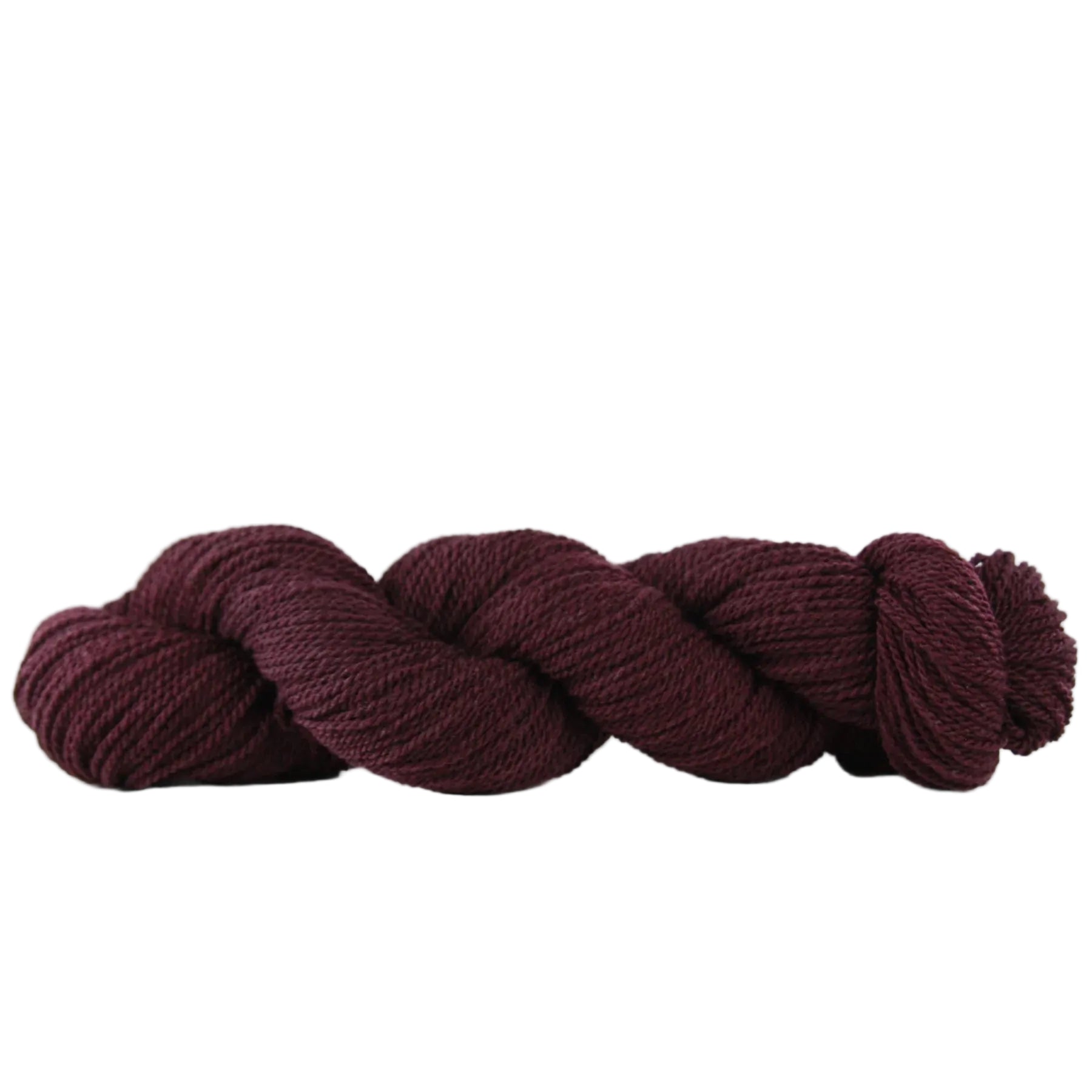 Braided burgundy yarn on a white background