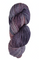 a skein of wool yarn in the color grey denim purple and coral