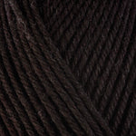 Detailed view of a skein of superwash wool yarn, showcasing a chocolate brown hue.