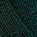 Detailed view of a skein of superwash wool yarn, showcasing a forest green hue.