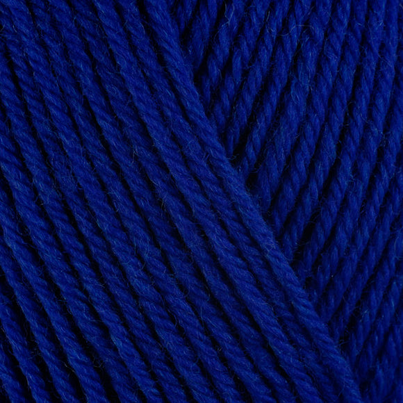 Detailed view of a skein of superwash wool yarn, showcasing a blue hue.