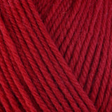 Detailed view of a skein of superwash wool yarn, showcasing a red hue.