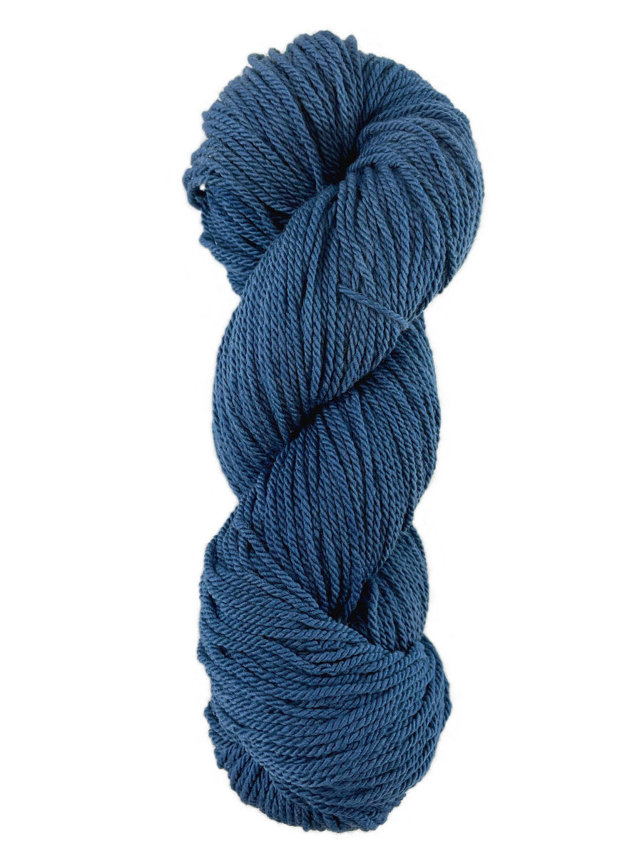 A blue skein of Mountain Meadow Wool Cora yarn