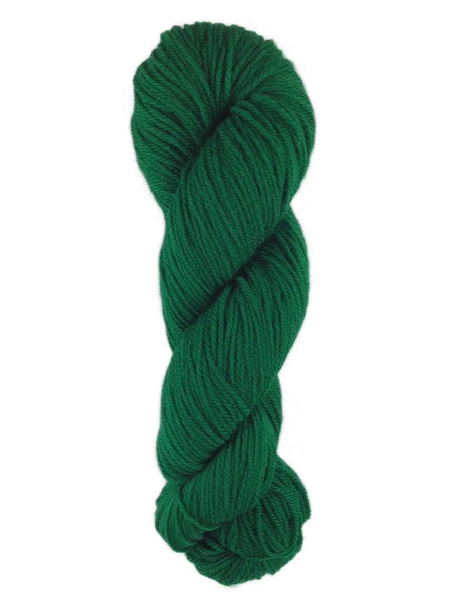 A green skein of Brown Sheep Prairie Spun DK yarn