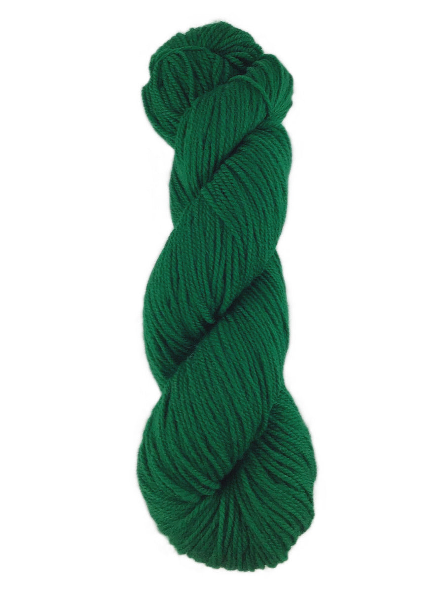 A green skein of Brown Sheep Prairie Spun DK yarn