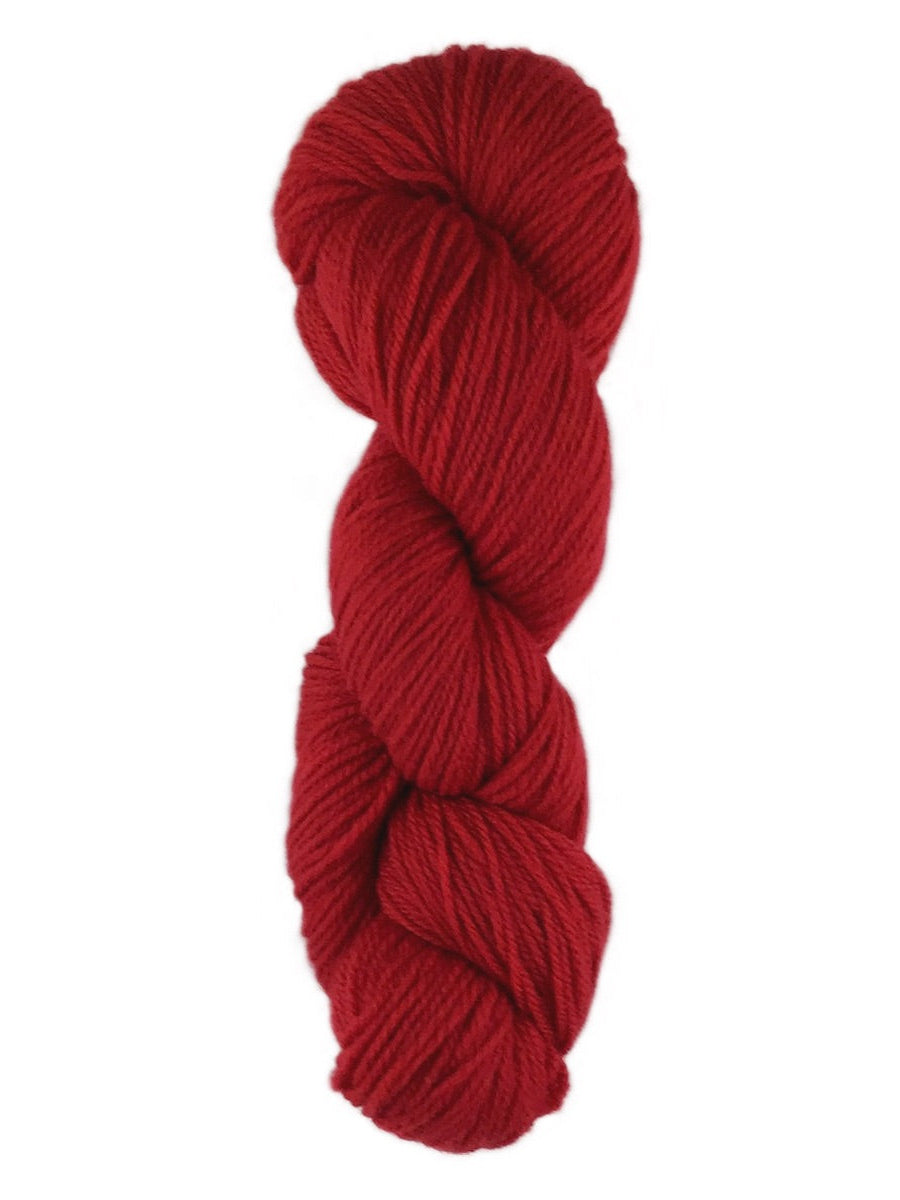 A red skein of Brown Sheep Prairie Spun DK yarn