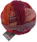 A photo of a colorful ball of Schoppel Zauberball Starke 6 yarn