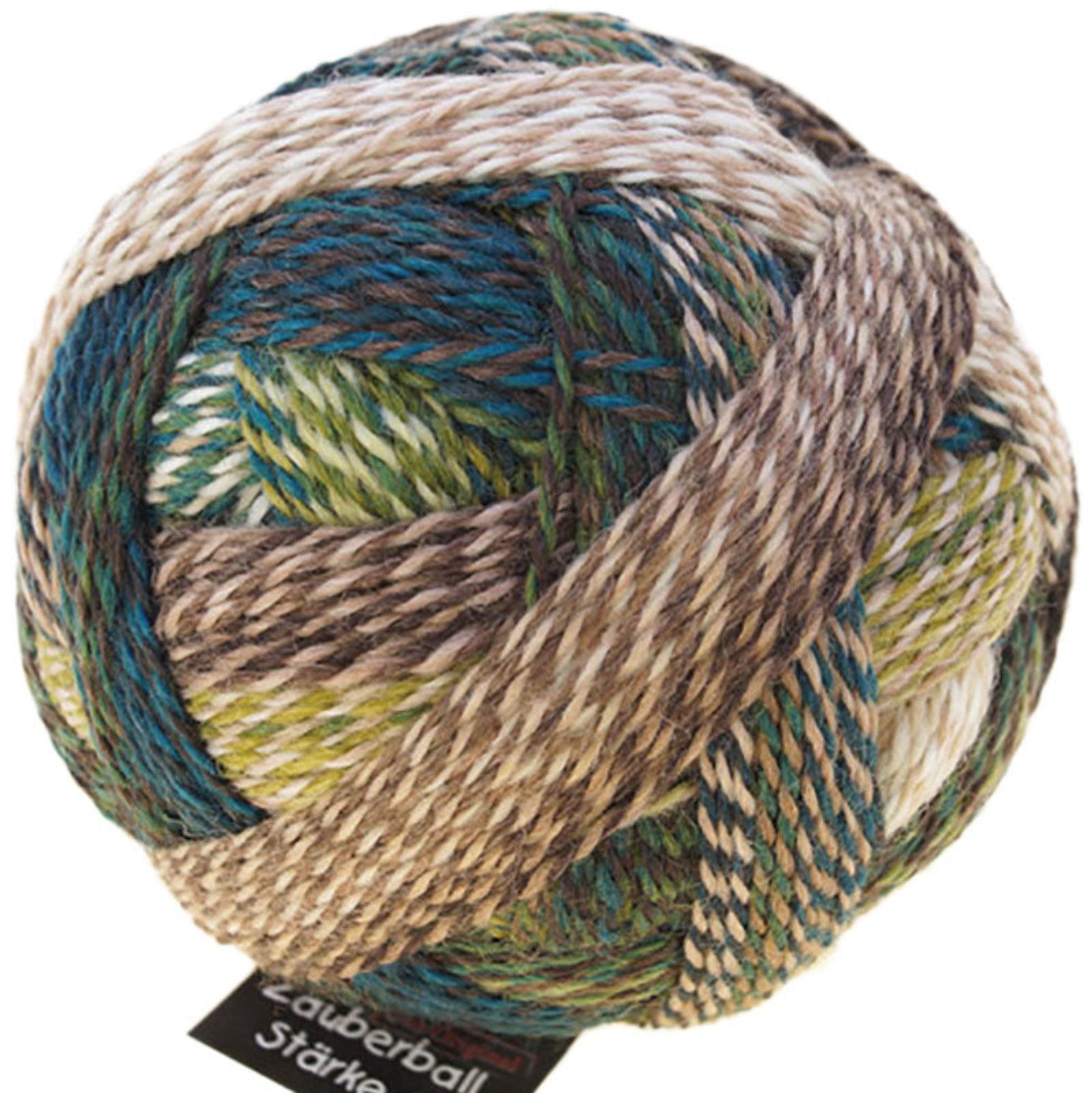 A photo of a colorful ball of Schoppel Zauberball Starke 6 yarn