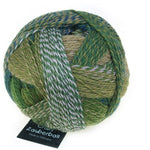 Schoppel Wolle Crazy Zauberball yarn color blue, green, and tan