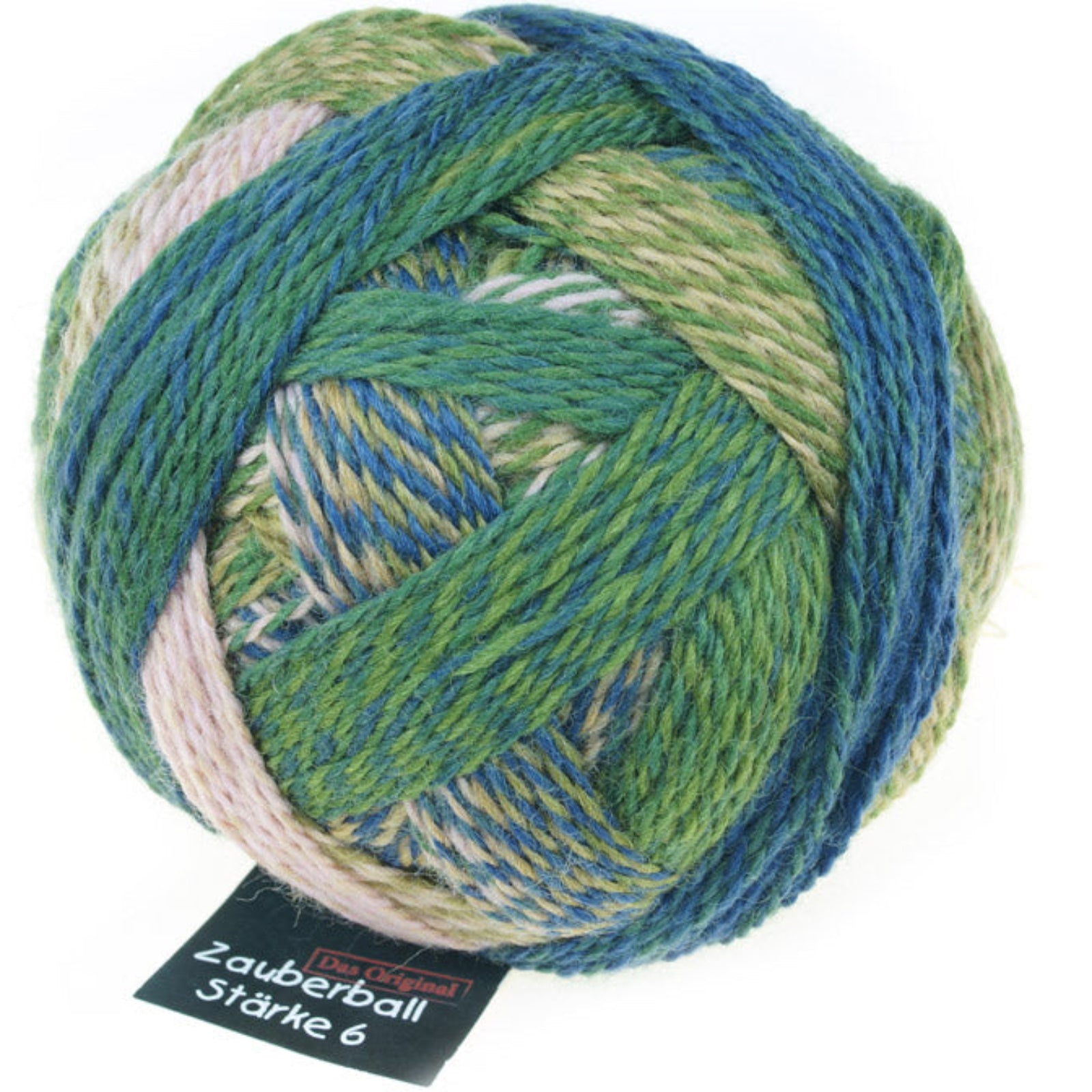 A photo of a colorful ball of Schoppel Zauberball Starke 6 yarn