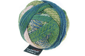 A photo of a colorful ball of Schoppel Zauberball Starke 6 yarn
