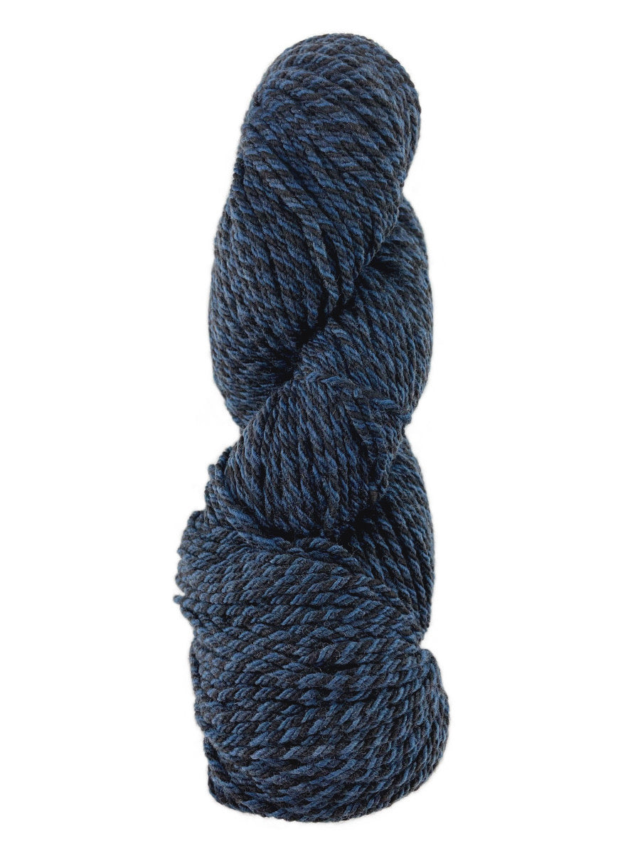 A blue marled skein of Mountain Meadow Wool Cora yarn