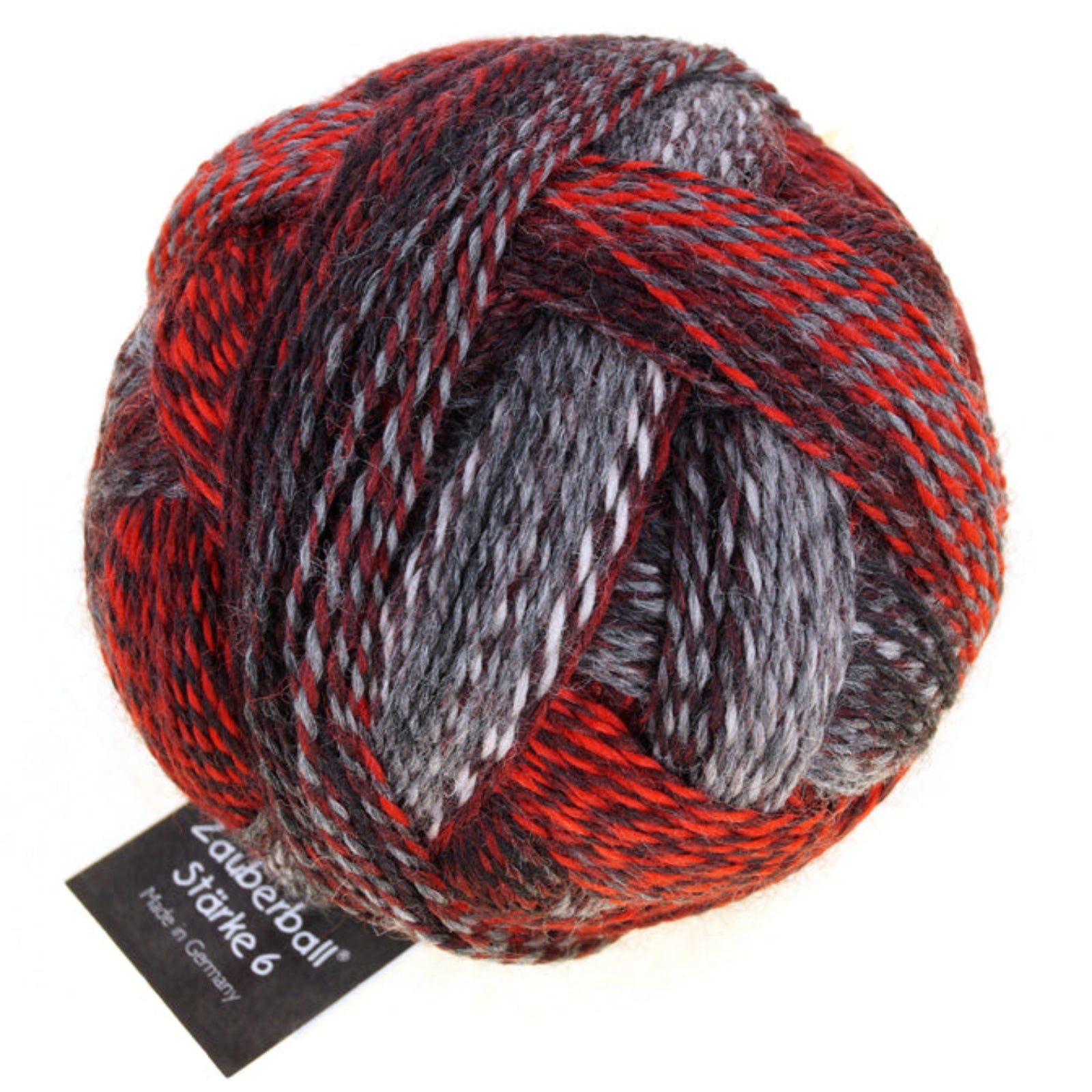 A photo of a colorful ball of Schoppel Zauberball Starke 6 yarn