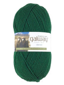 A green skein of Plymouth Galway yarn