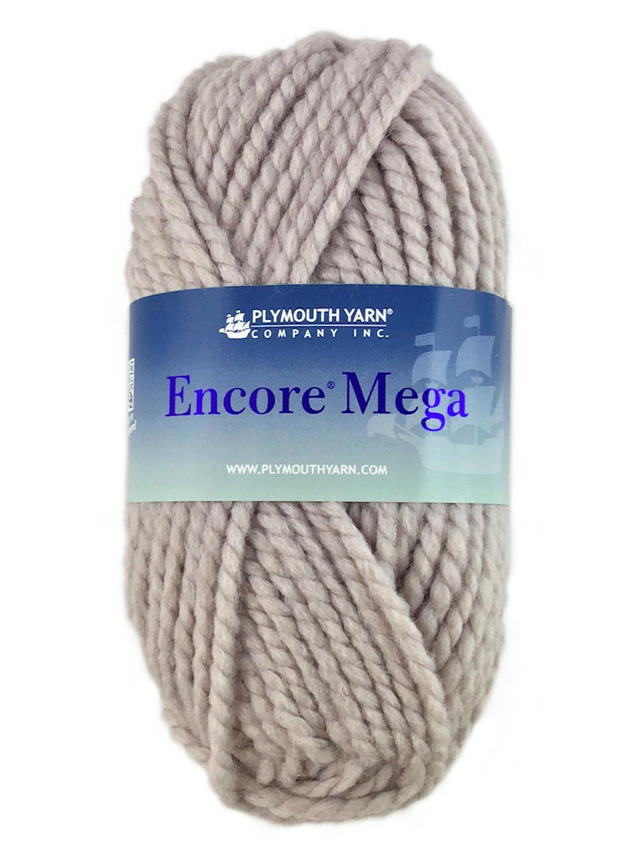 A gray skein of Plymouth Encore Mega yarn