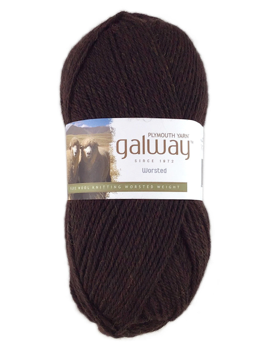 A brown skein of Plymouth Galway yarn