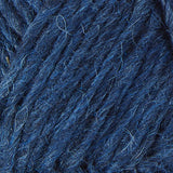 A close up photo of blue Istex Lettlopi yarn