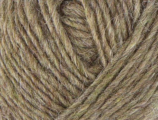 A close up photo of tan Istex Lettlopi yarn