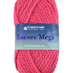 A pink skein of Plymouth Encore Mega yarn