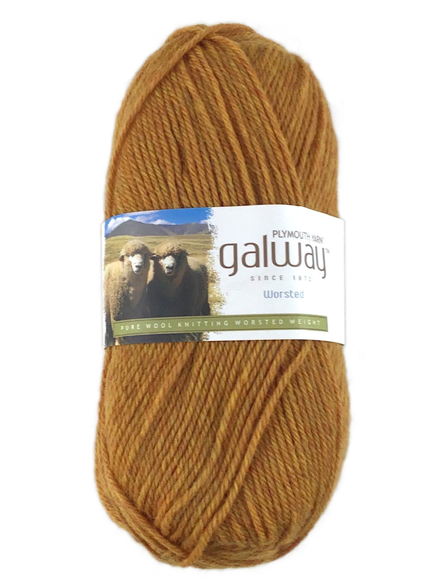 A yellow skein of Plymouth Galway yarn