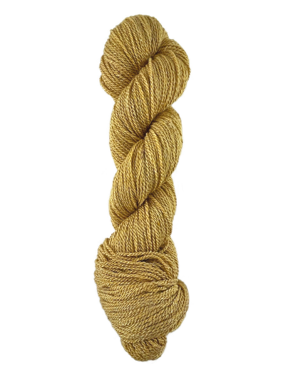 A yellow skein of Mountain Meadow Wool Green River yarn
