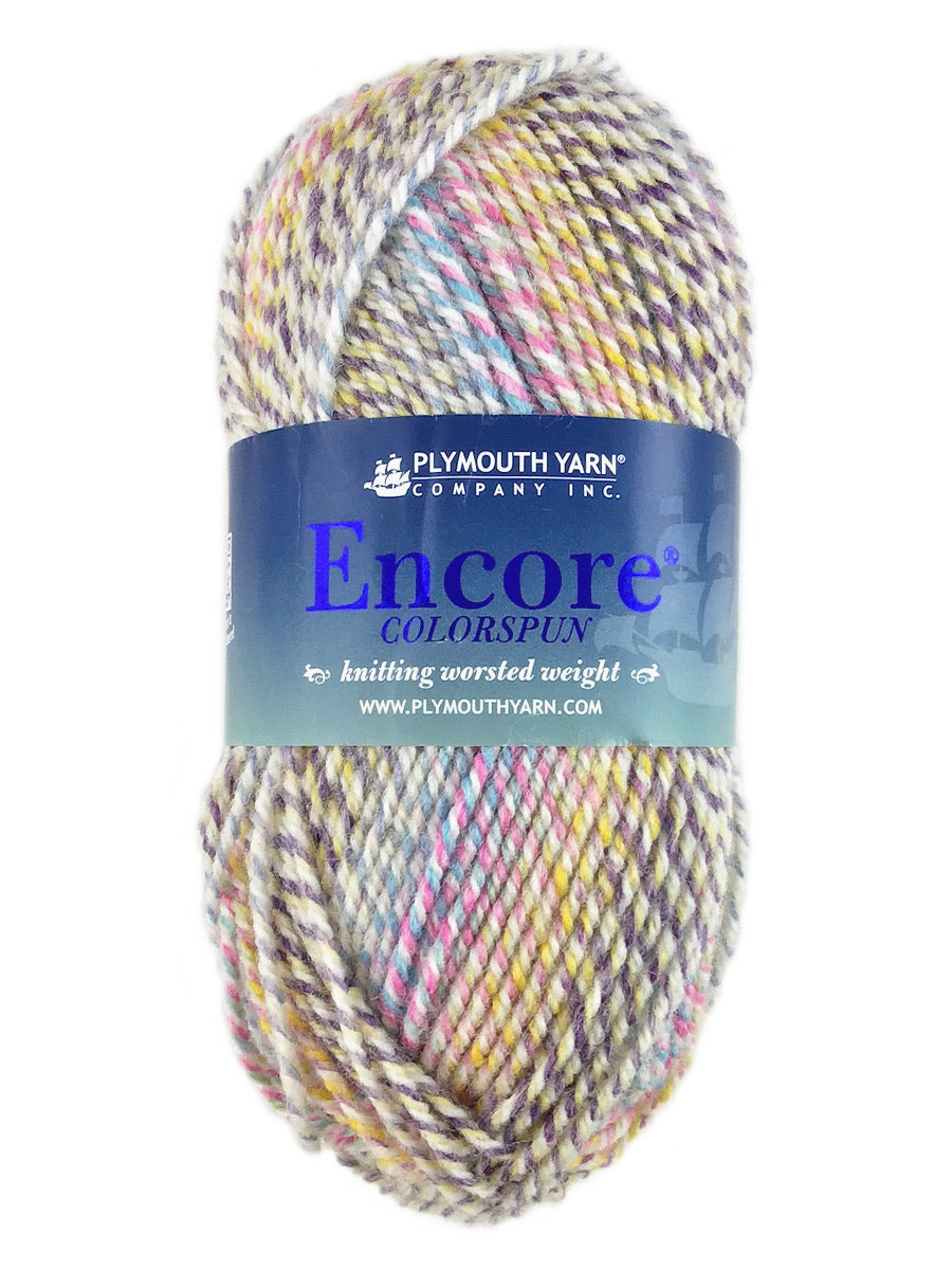 A bright rainbow mix of Plymouth Encore Colorspun yarn