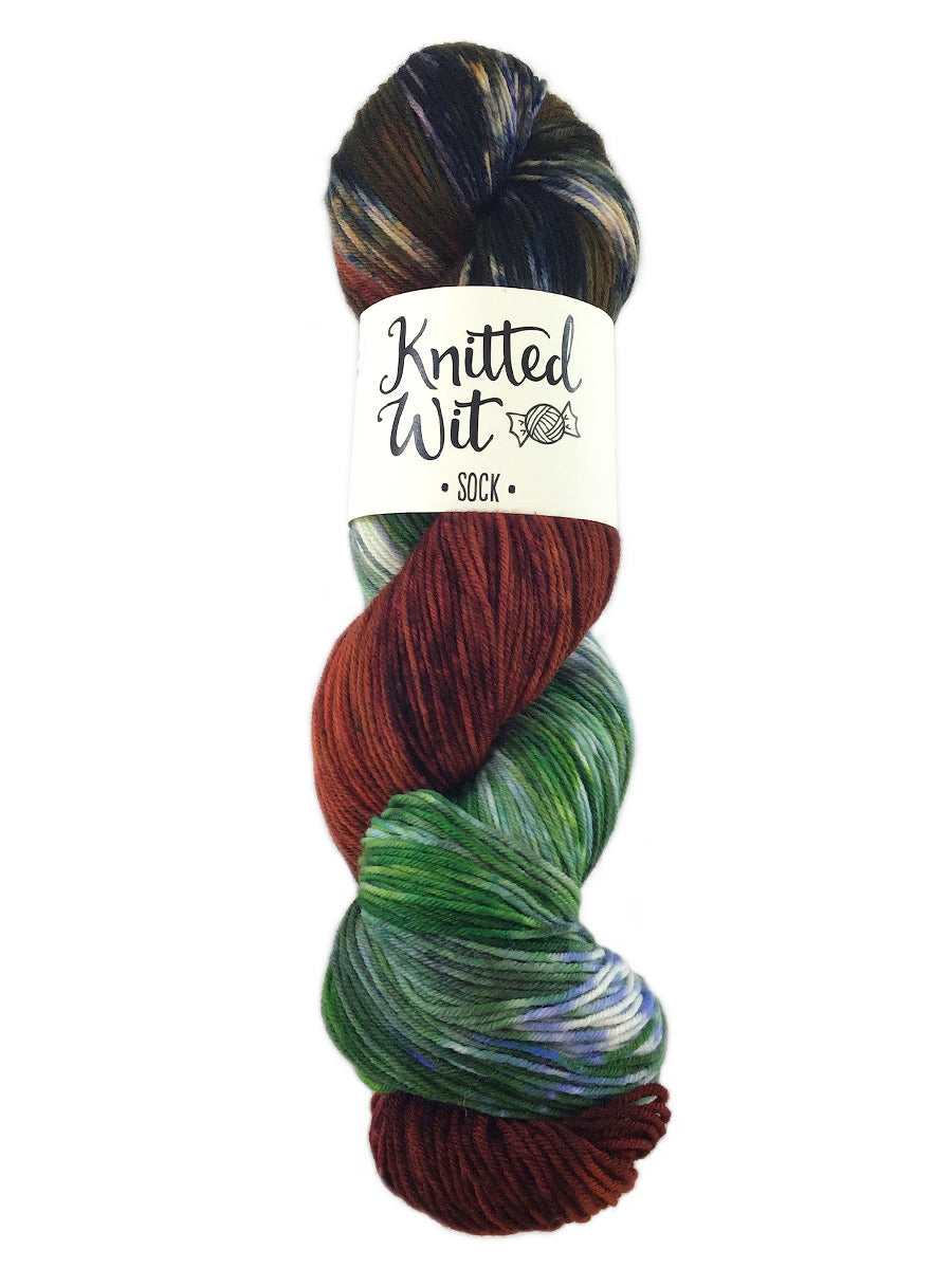 Skein of Knitted Wit Sequoia Kings sock yarn