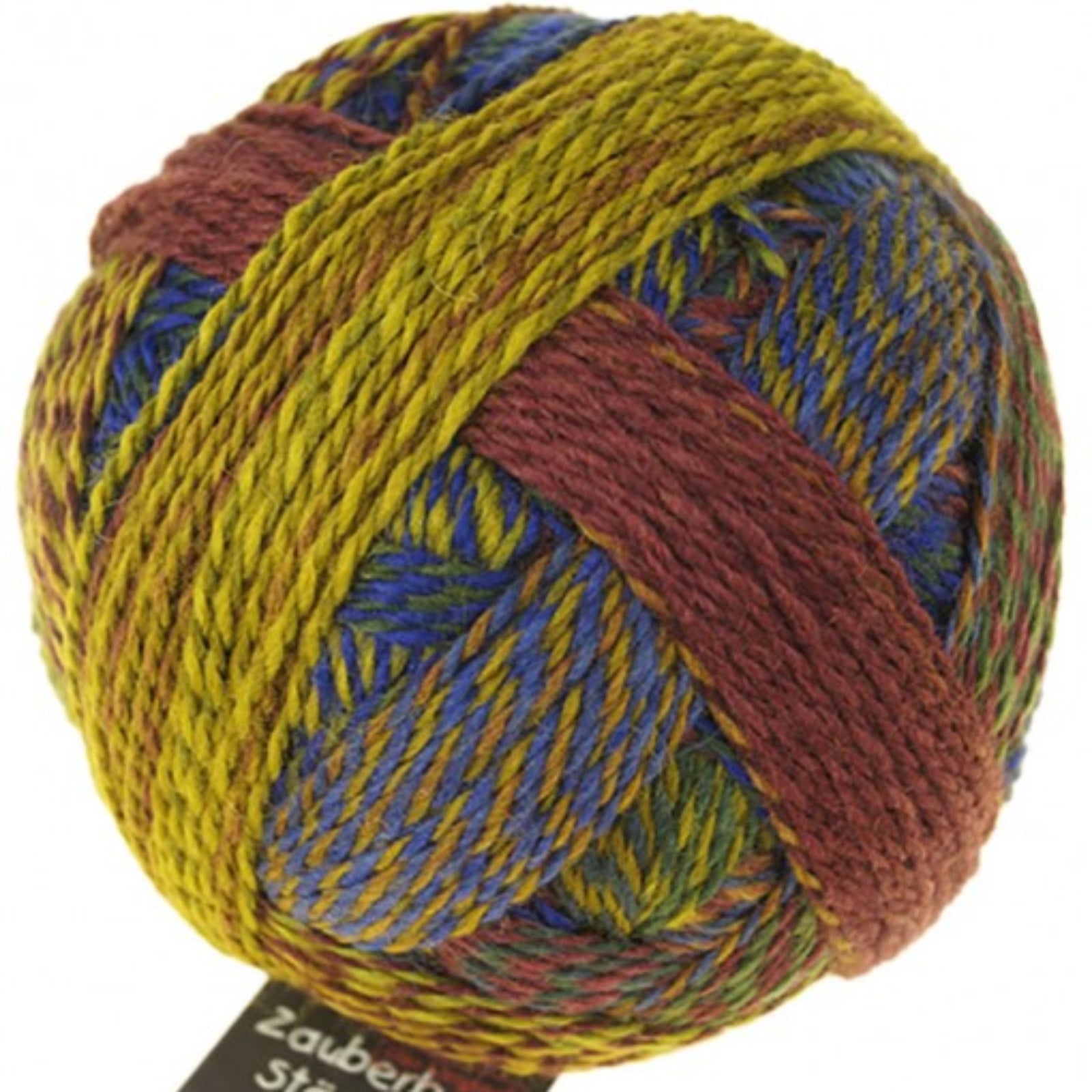 A photo of a colorful ball of Schoppel Zauberball Starke 6 yarn