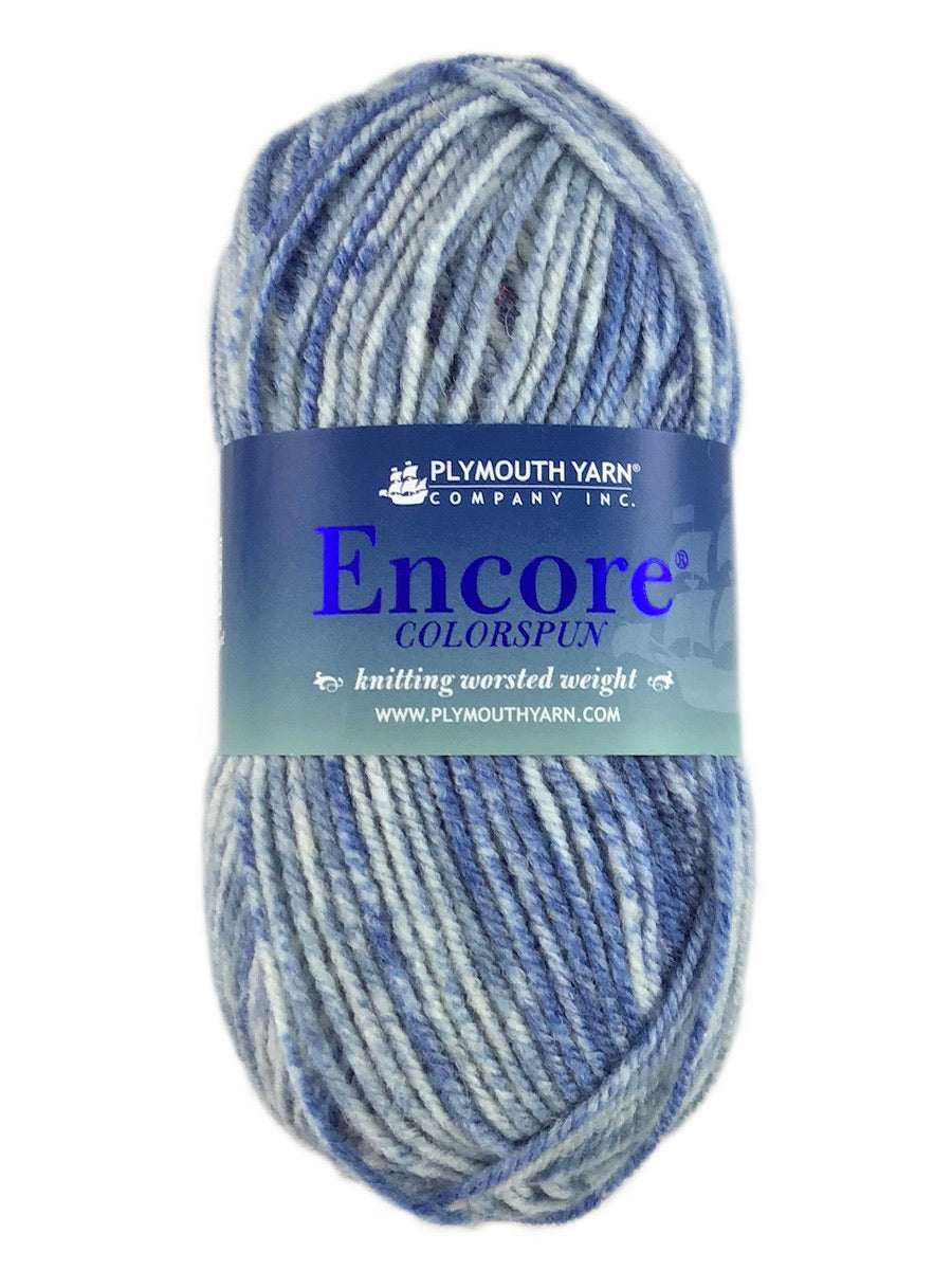 A blue mix of Plymouth Encore Colorspun yarn