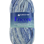 A blue mix of Plymouth Encore Colorspun yarn