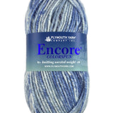 A blue mix of Plymouth Encore Colorspun yarn