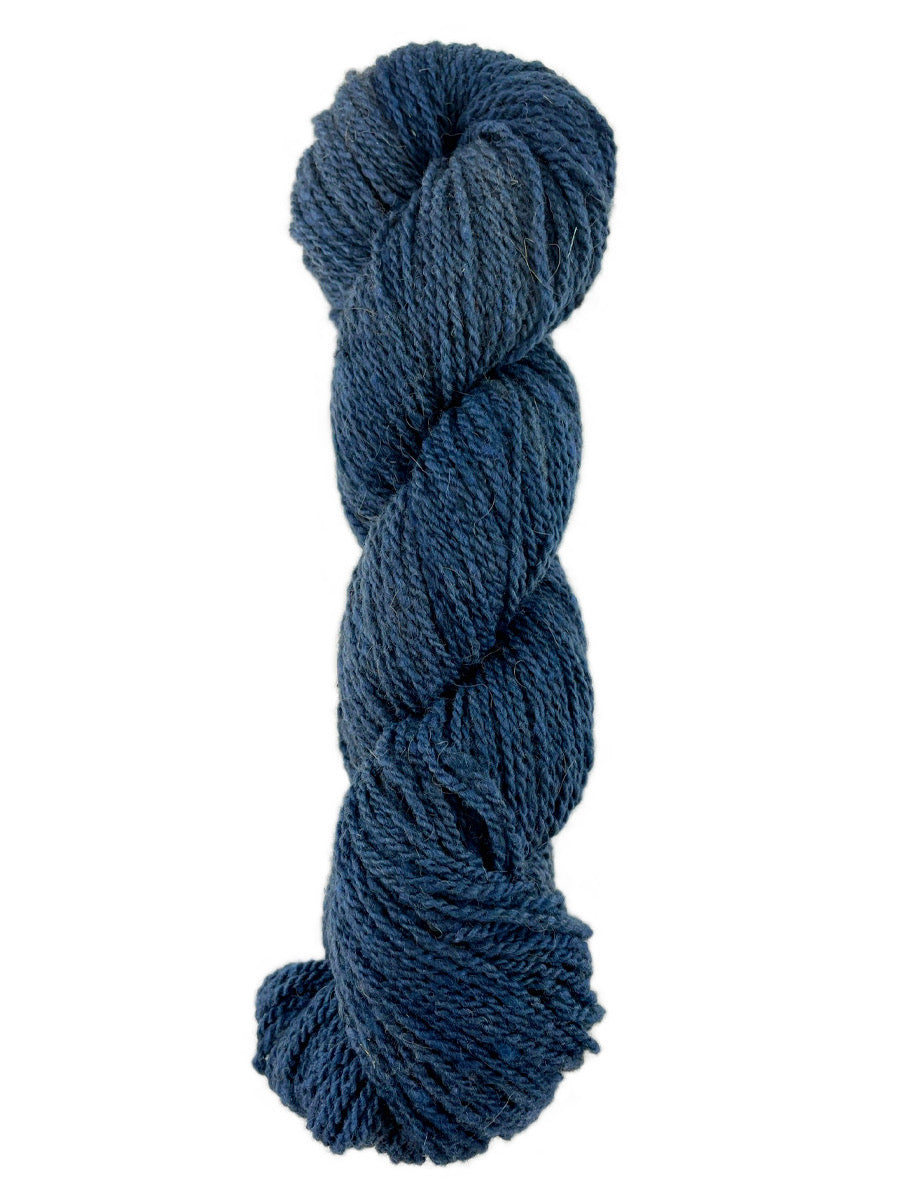 A blue skein of Mountain Meadow Wool Mountain Down yarn