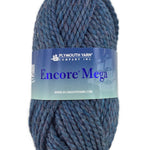 A blue skein of Plymouth Encore Mega yarn