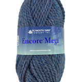 A blue skein of Plymouth Encore Mega yarn