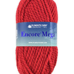 A red skein of Plymouth Encore Mega yarn