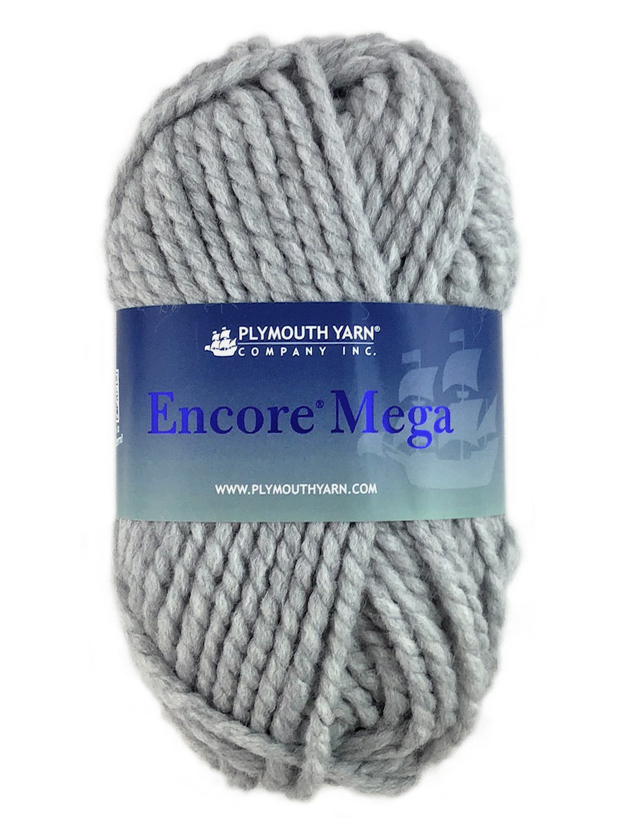 A gray skein of Plymouth Encore Mega yarn