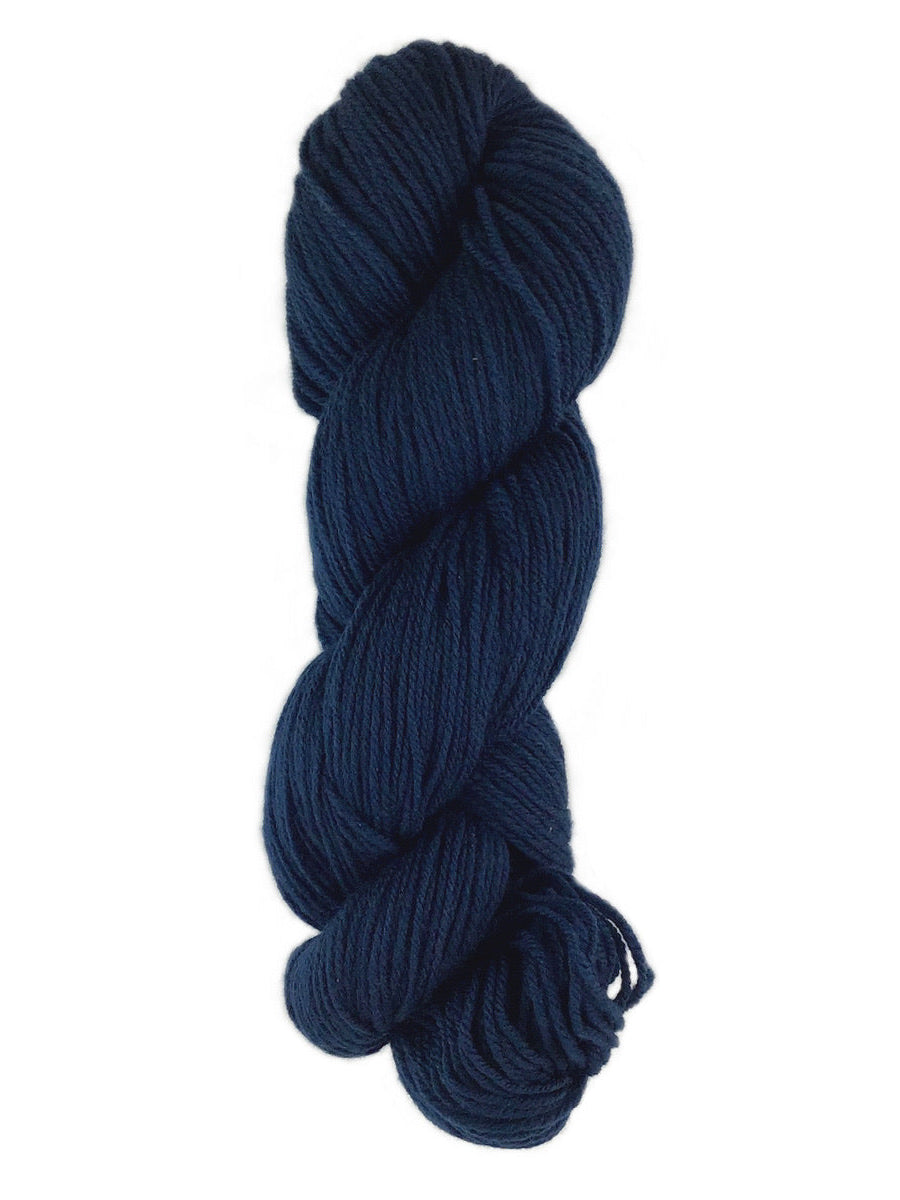 A blue skein of Brown Sheep Prairie Spun DK yarn