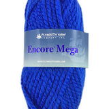A blue skein of Plymouth Encore Mega yarn
