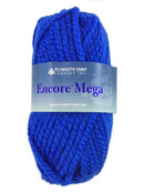 A blue skein of Plymouth Encore Mega yarn