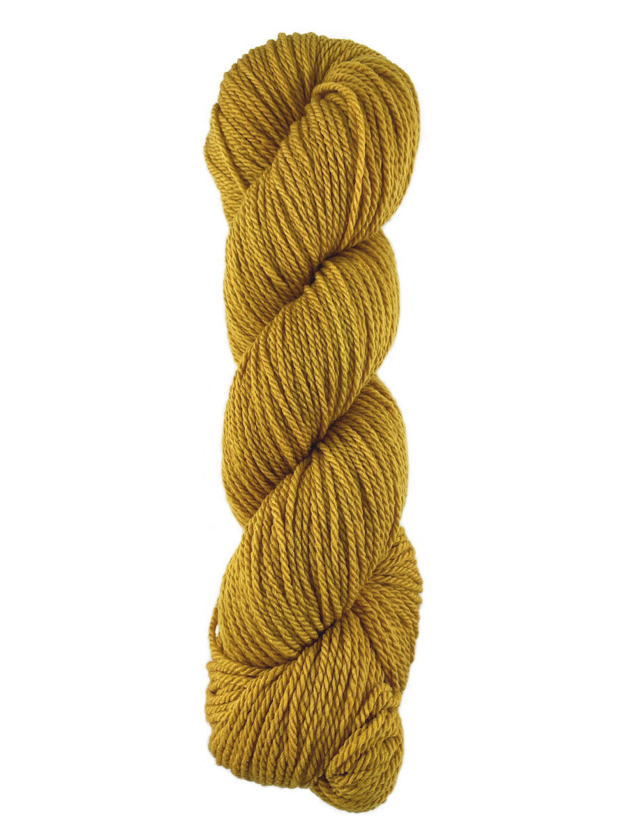 A yellow skein of Mountain Meadow Wool Cora yarn