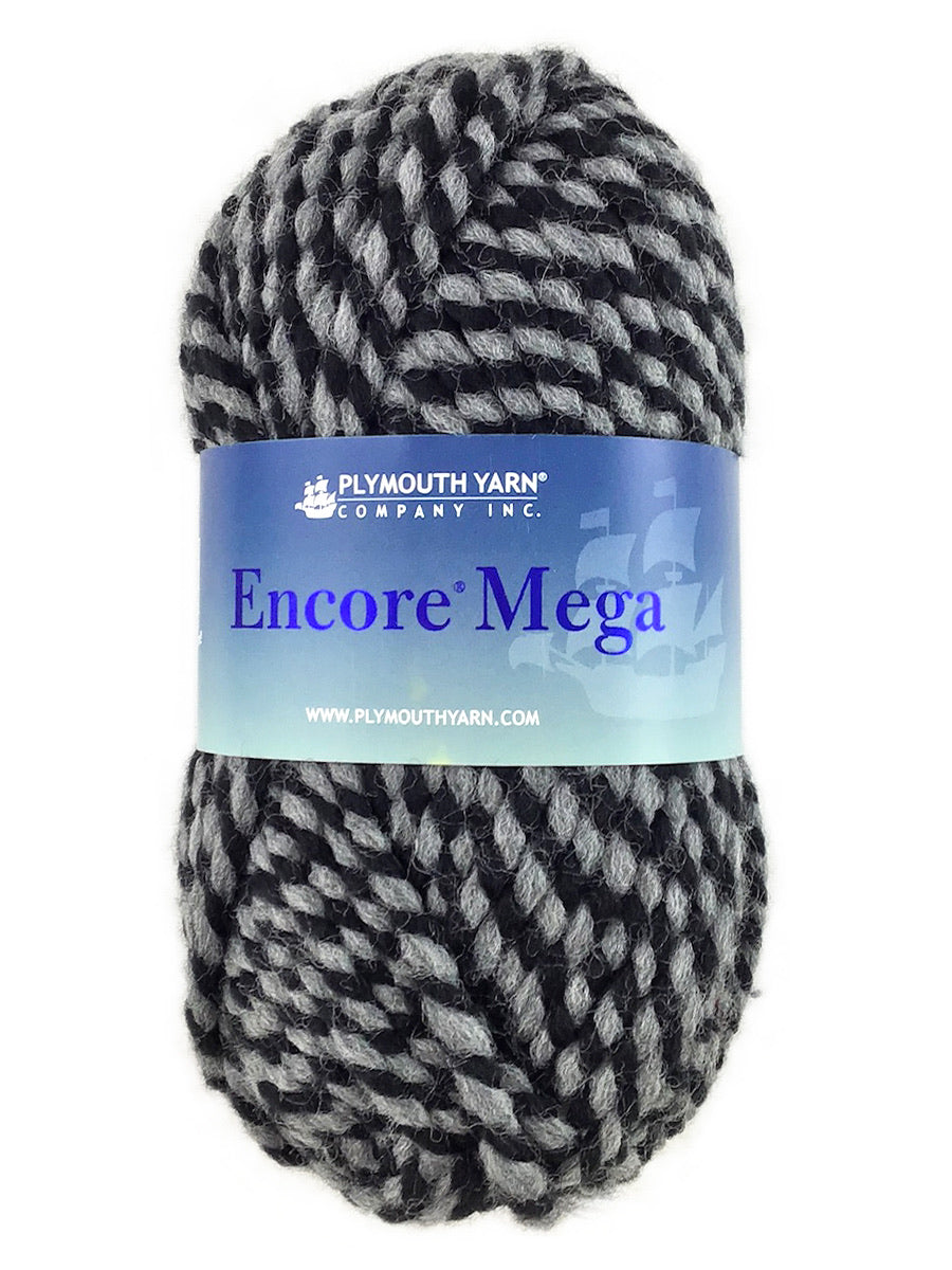 A black and gray skein of Plymouth Encore Mega