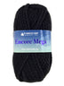 A black skein of Plymouth Encore Mega yarn