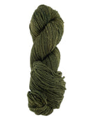 A green skein of Mountain Meadow Wool Laramie yarn