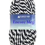 A black and white skein of Plymouth Encore Mega yarn