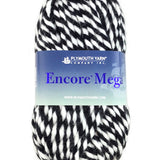 A black and white skein of Plymouth Encore Mega yarn
