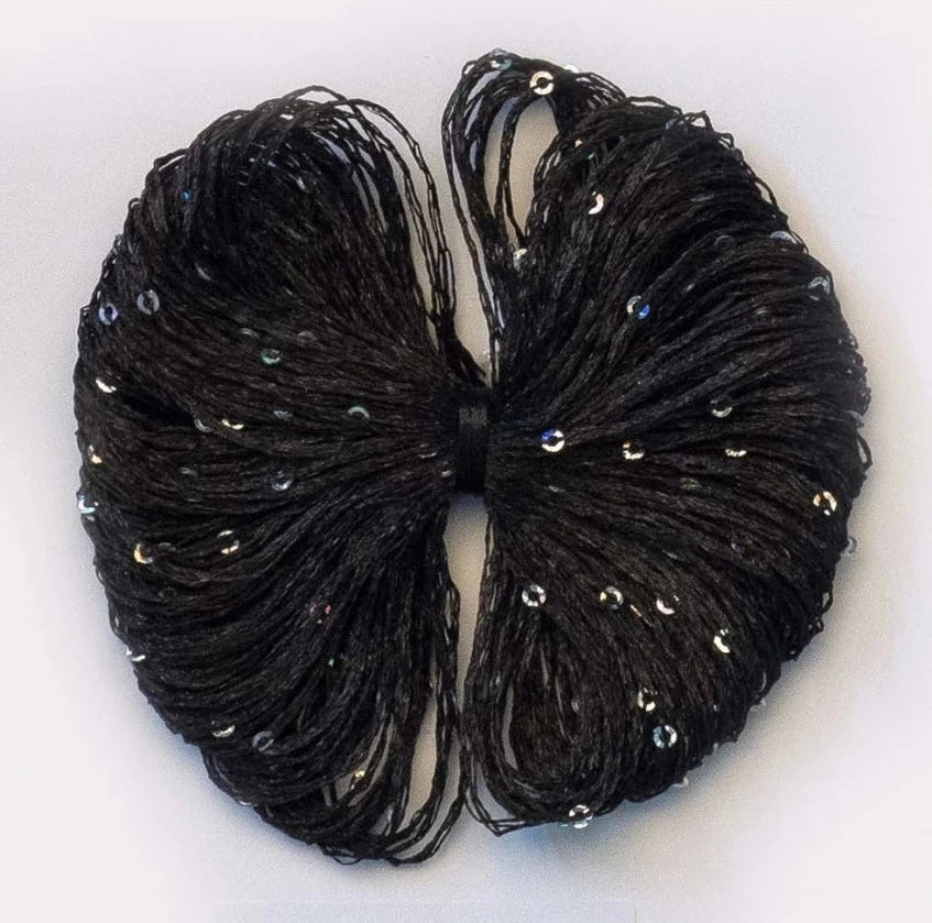 A black ball of Lana Gatto Paillettes yarn