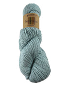 A blue skein of Plymouth Homestead yarn